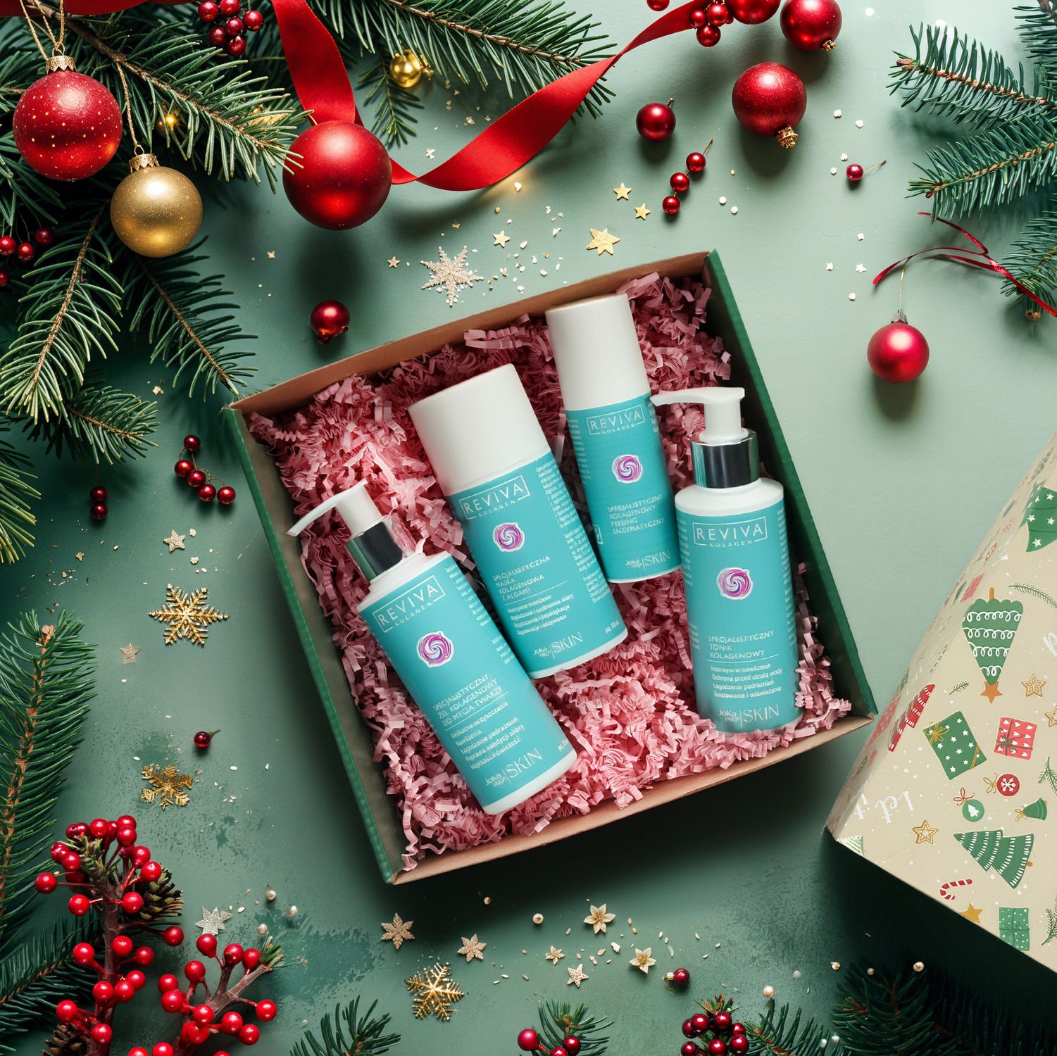 2.REVIVA KOLAGEN – COMPLETE RITUAL BOX- Peeling enzymatyczny + maska algowa + tonik + żel do mycia twarzy REVIVA KOLAGEN – COMPLETE RITUAL BOX - obrazek 1