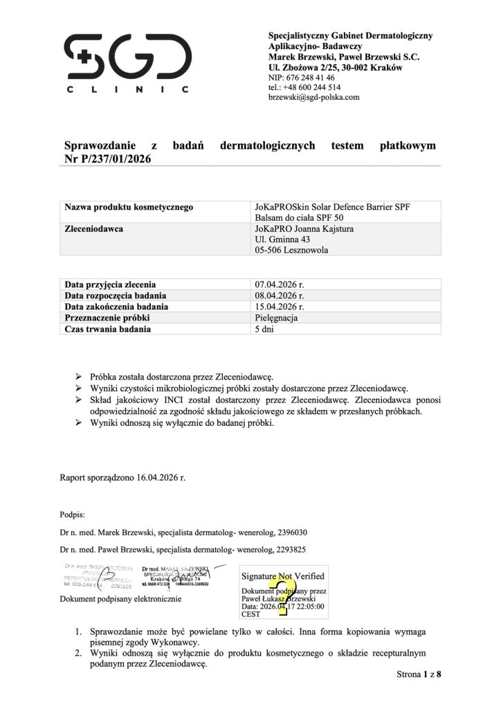 P-237-2026 JoKaPROSKIN Solar Defence Barrier SPF Balsam do ciała SPF 50-p1